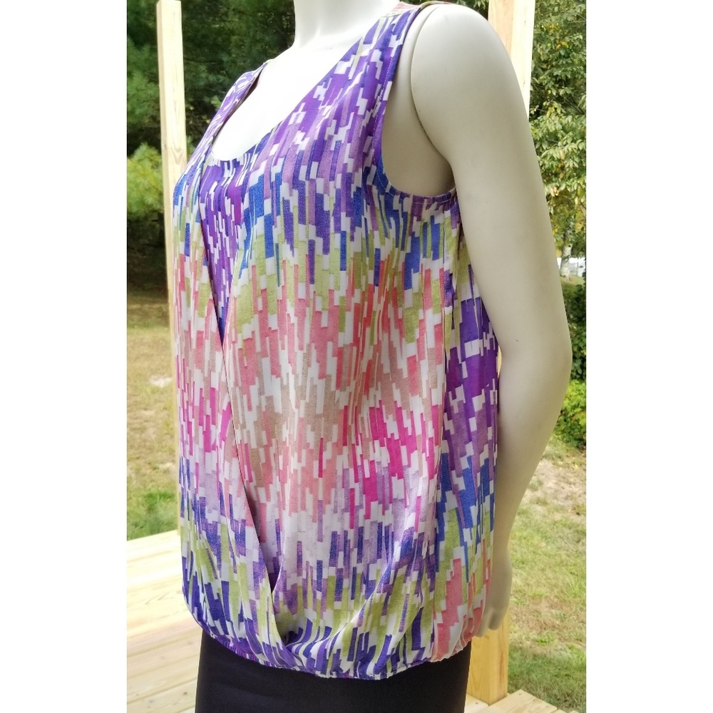 Liz Claiborne Abstract Print Faux 2-pieces Top, M - Picture 2 of 7